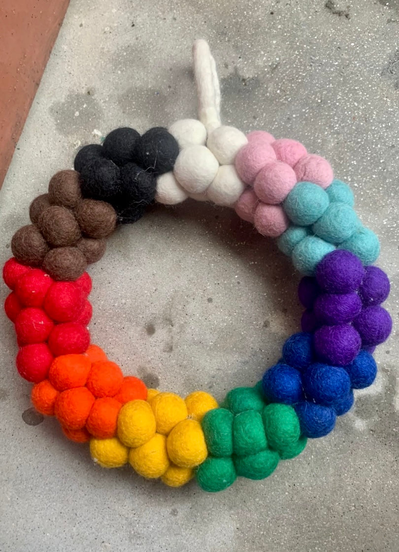 Wreath 100% wool-felted balls BIPOC $29