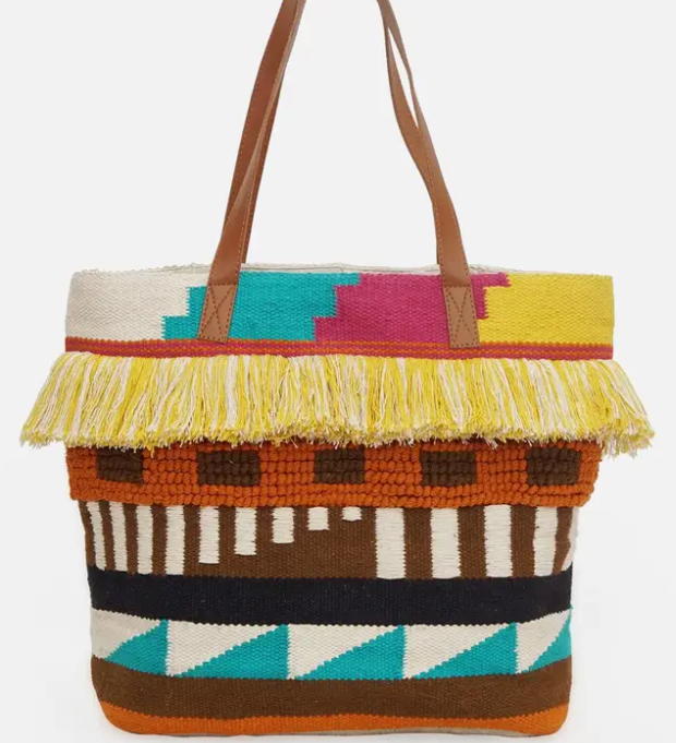 Pitloom Weave Handcrafted Ekat Tote Bag with Fringes