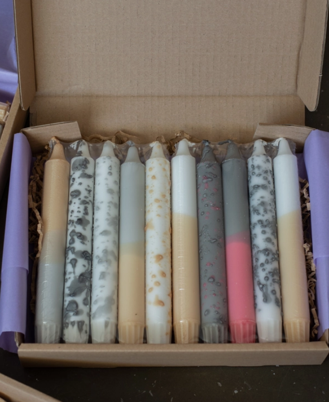 Tapered candle box of 10 $65