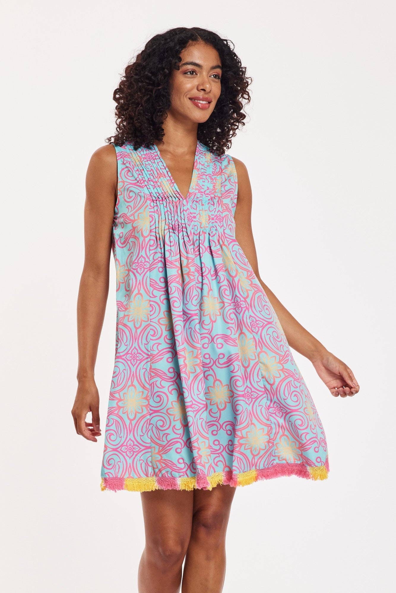 DAP Felice Dress Majolica Arbor Blue Red Gold Spring Summer $95