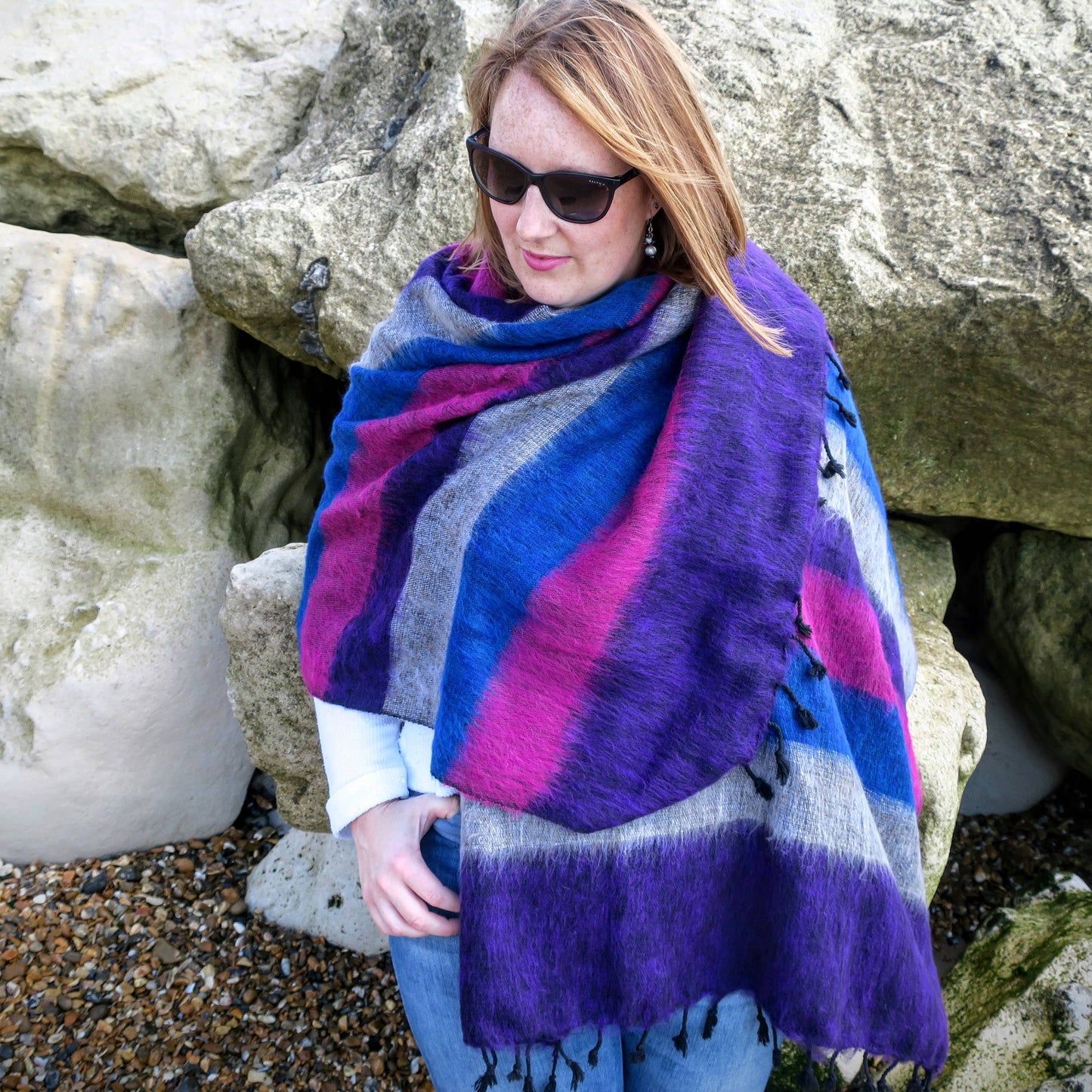 MOG Stripe Nepali Shawls - Heather Jewels