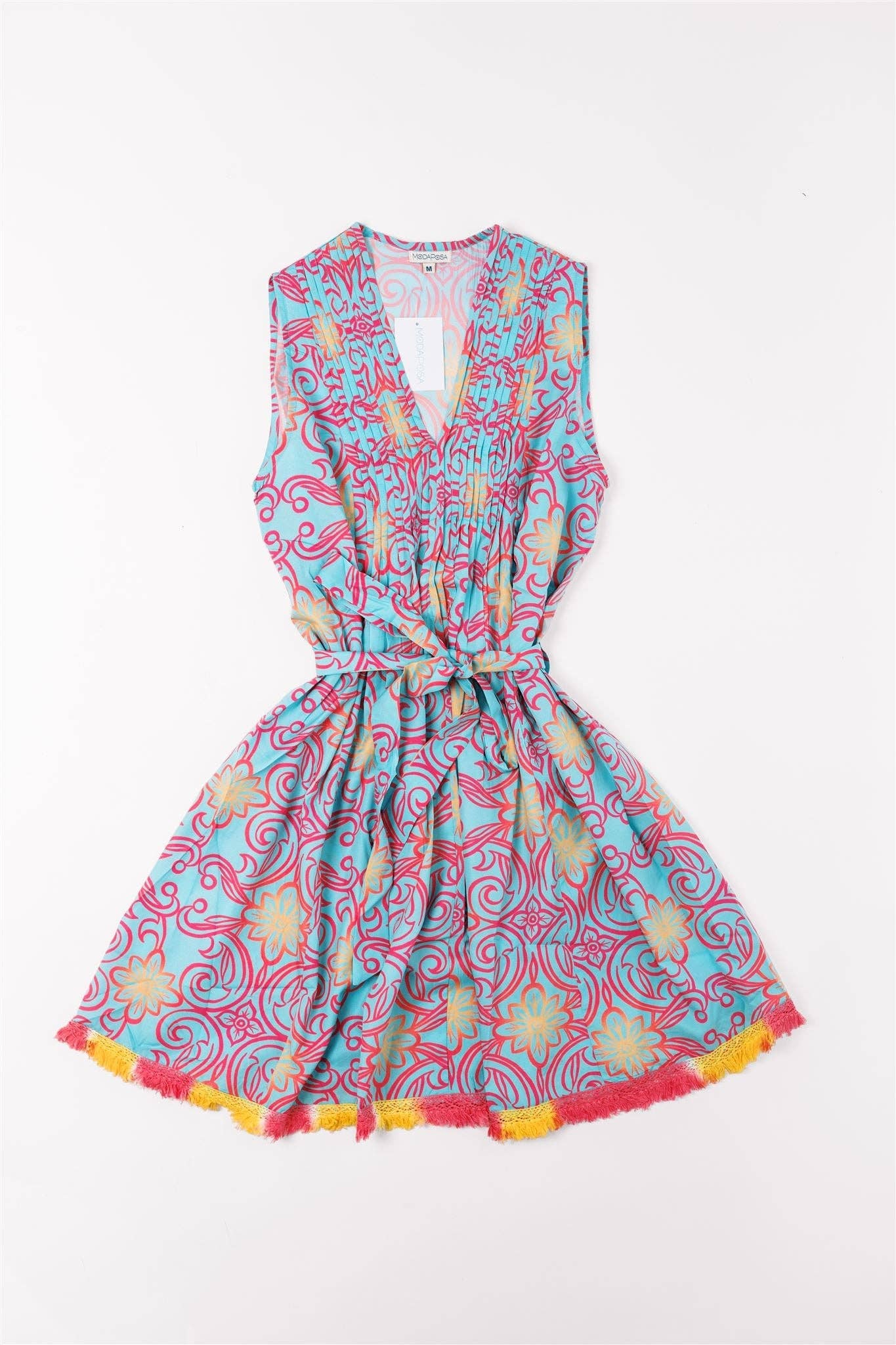 DAP Felice Dress Majolica Arbor Blue Red Gold Spring Summer $95