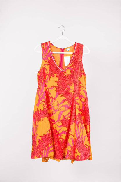 DAP Enrica Dress Big Coral Orange Fuchsia Spring Summer $125