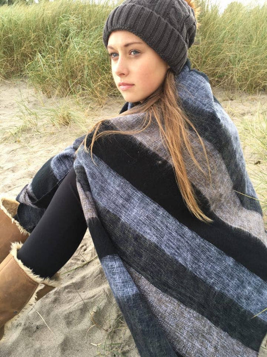MOG Stripe Nepali Shawls - Charcoal