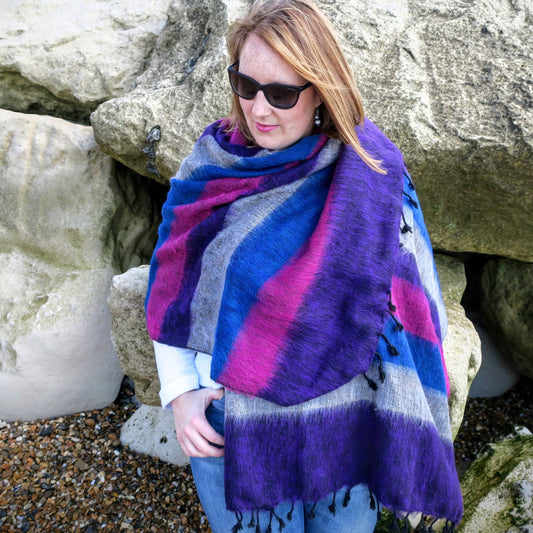 MOG Stripe Nepali Shawls - Heather Jewels