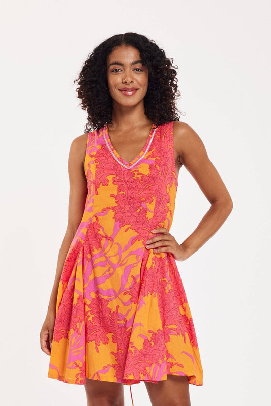 DAP Enrica Dress Big Coral Orange Fuchsia Spring Summer $125