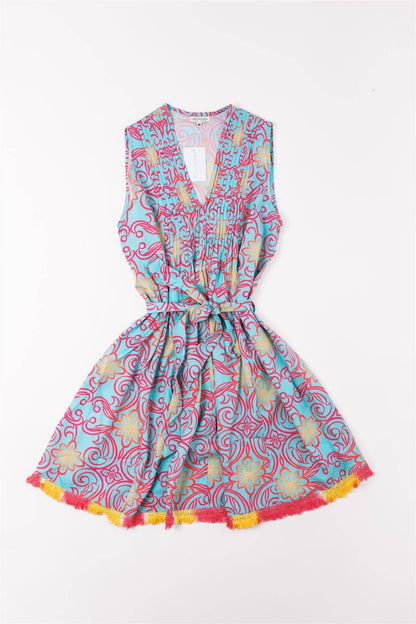 DAP Felice Dress Majolica Arbor Blue Red Gold Spring Summer $95