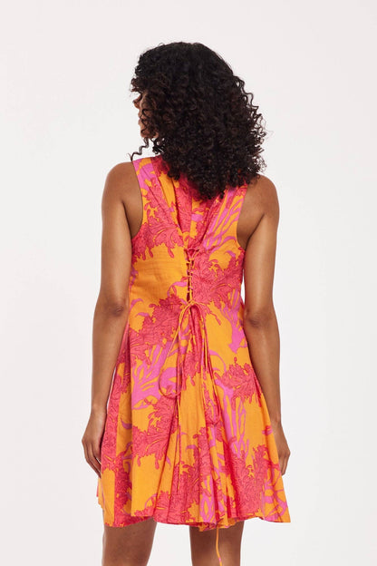 DAP Enrica Dress Big Coral Orange Fuchsia Spring Summer $125