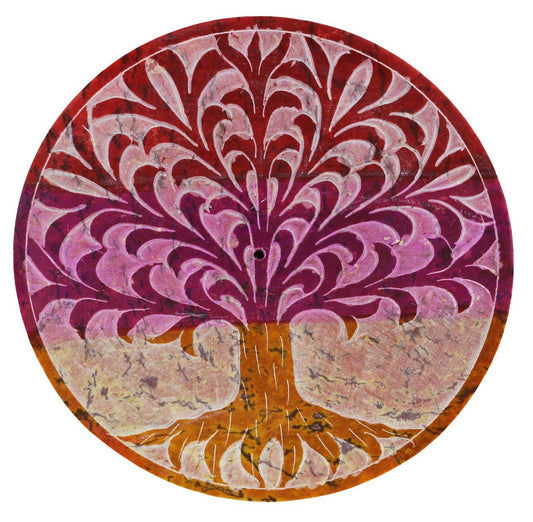 DEE Round Soapstone Incense Burner (4 in.) - Tree of Life $12